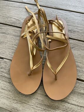 Zara Gold Leather Strappy Women's Sandals Size 10 US 40 EU